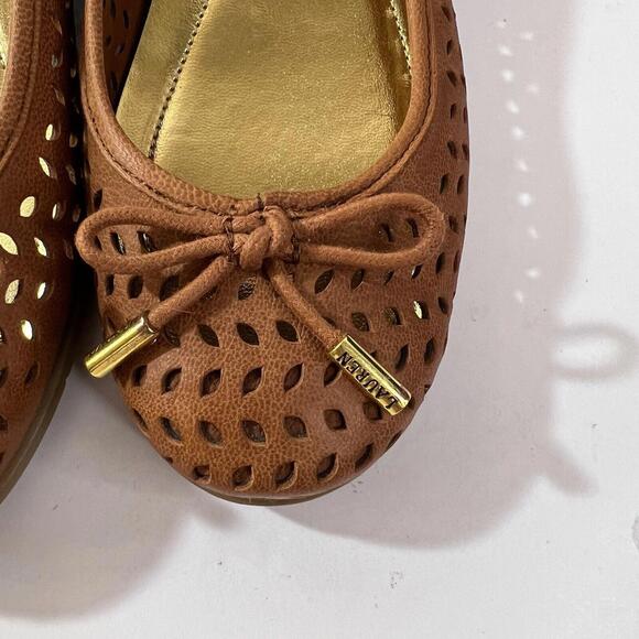 Lauren Ralph Lauren Womens Shoes Size 6.5 B Brown Leather Loafers Bow Laser Cut - Picture 4 of 9
